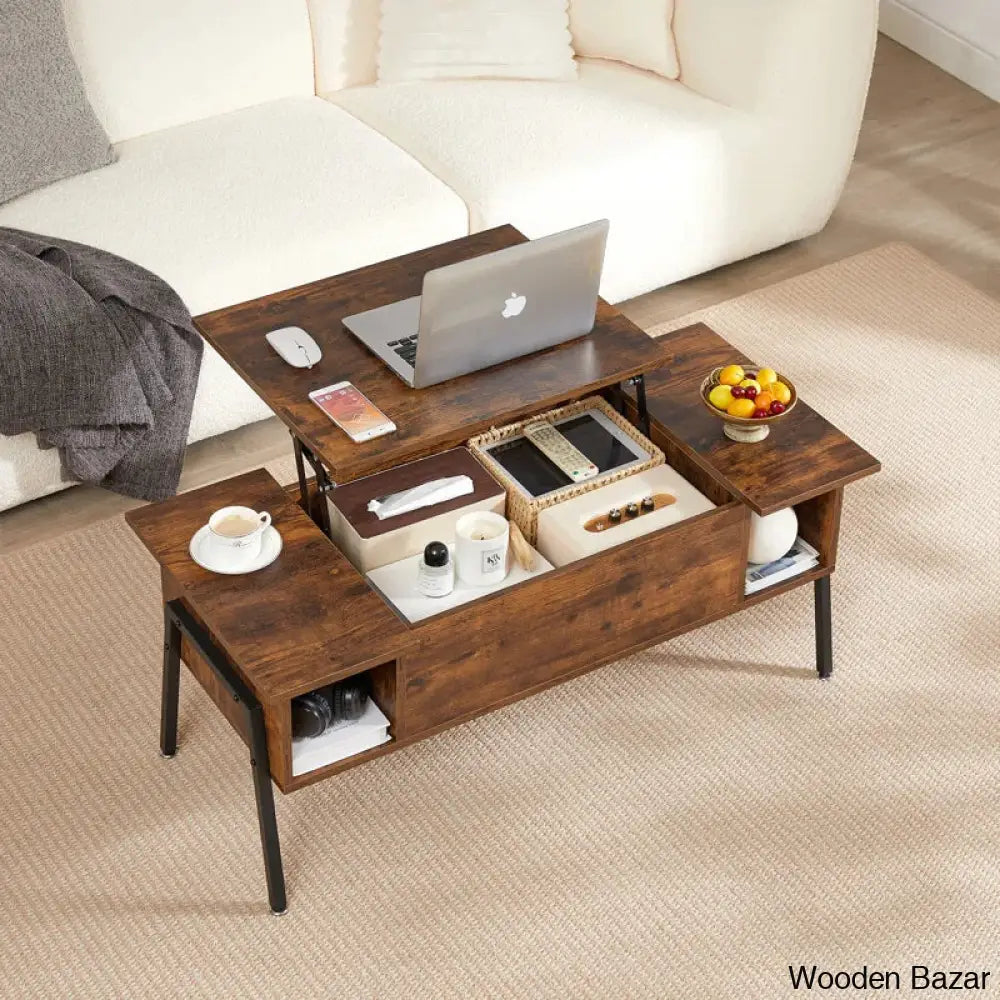 Bercky Lift Top Coffee And Center Table With Storage Shelf Hidden Compartment