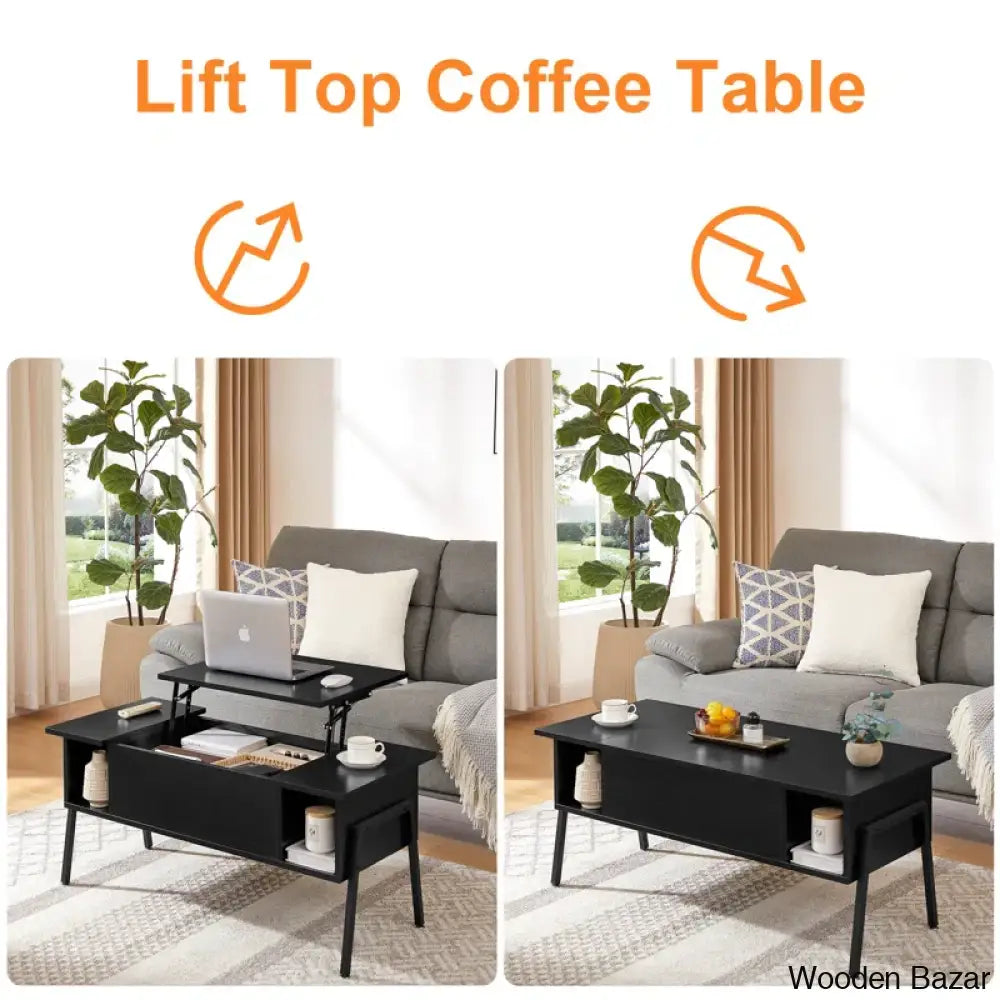 Bercky Lift Top Coffee And Center Table With Storage Shelf Hidden Compartment