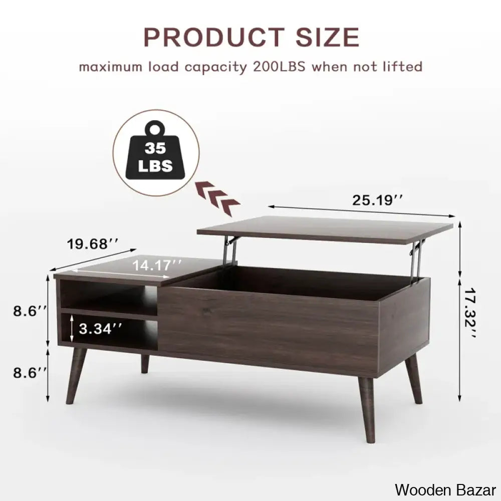 Berry Lift Top Extendable 4 Legs Coffee And Center Table With Storage