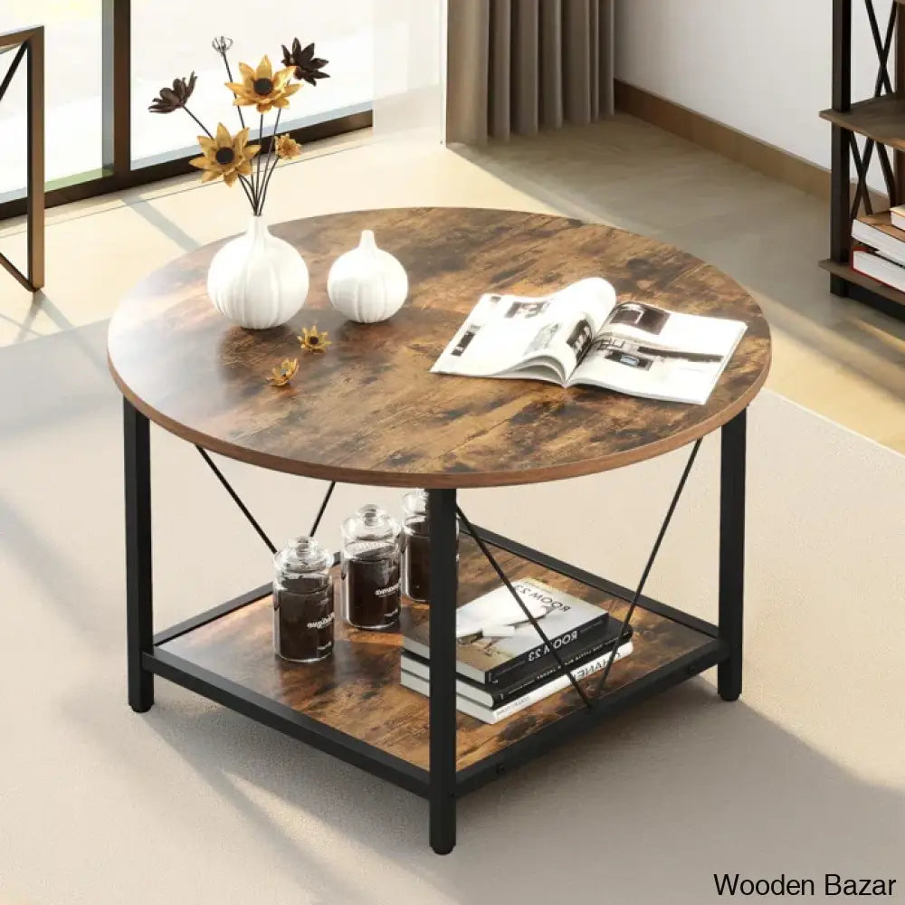 Bertrian 31’’ 4 Legs Round Coffee And Center Table With Storage For Living Room