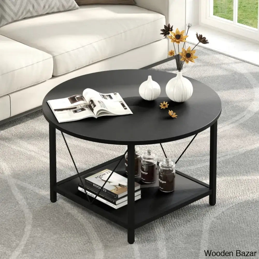 Bertrian 31’’ 4 Legs Round Coffee And Center Table With Storage For Living Room Black