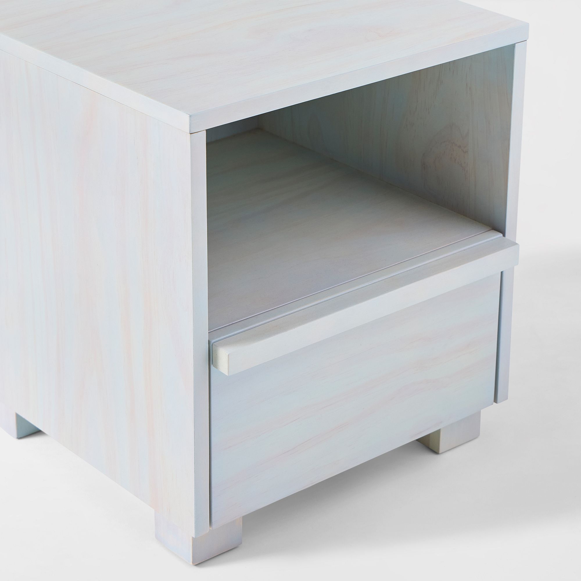 ijlox Minimalist Wooden Nightstand with Open Shelf & Drawer