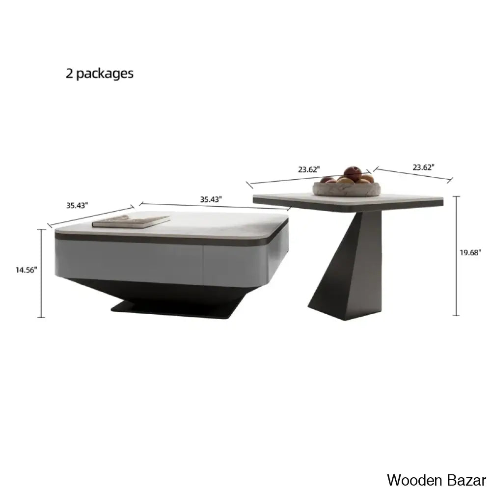 Binjaio Stone Top (Set Of 2) Nesting Coffee And Center Table