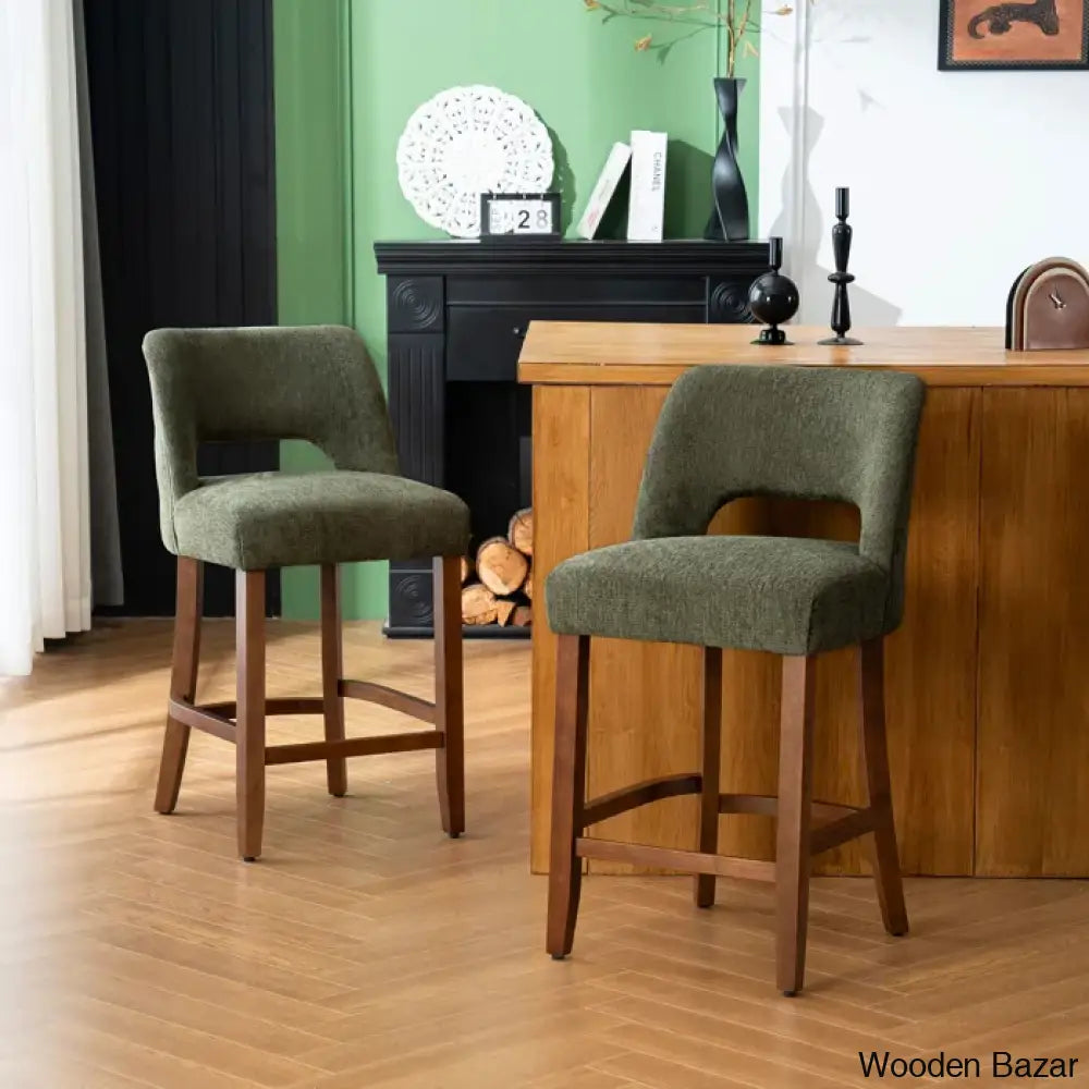 Bistoz Upholstered Sitting Counter And Bar Stool - Wooden Bazar Green / 1 Piece