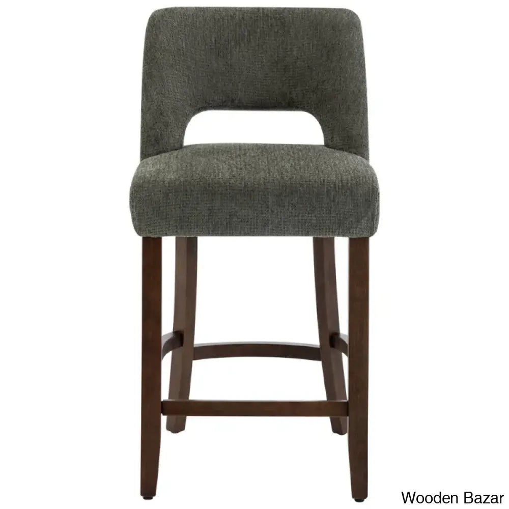 Bistoz Upholstered Sitting Counter And Bar Stool - Wooden Bazar Green / 2 Piece