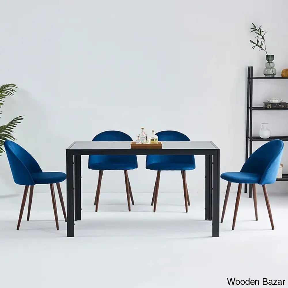 Blaan 4 Seater Glass Top Dining Set - Wooden Bazar Blue/Black