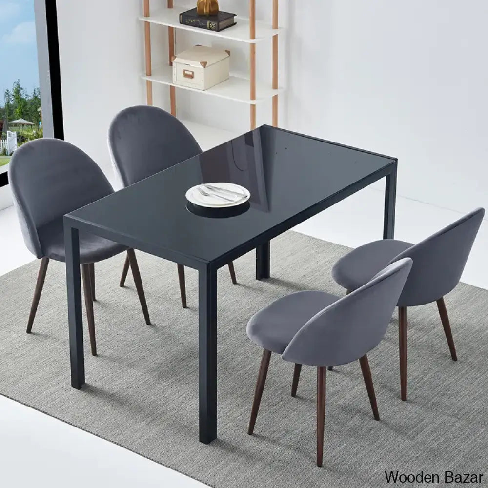 Blaan 4 Seater Glass Top Dining Set - Wooden Bazar Gray/Black