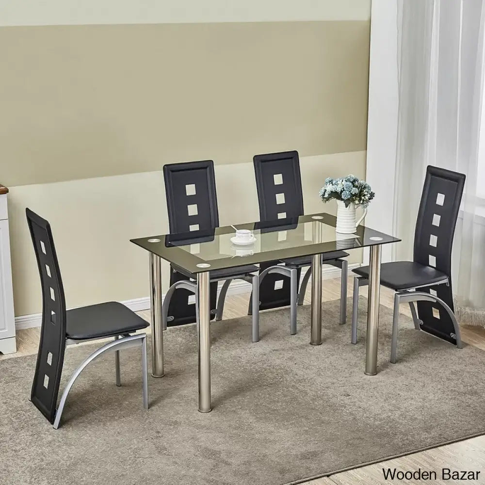 Blade 4 Seater Glass Top Dining Set - Wooden Bazar