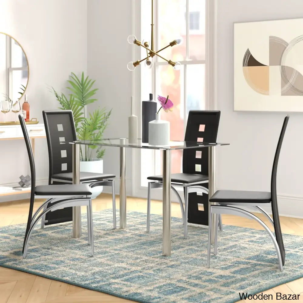 Blade 4 Seater Glass Top Dining Set - Wooden Bazar