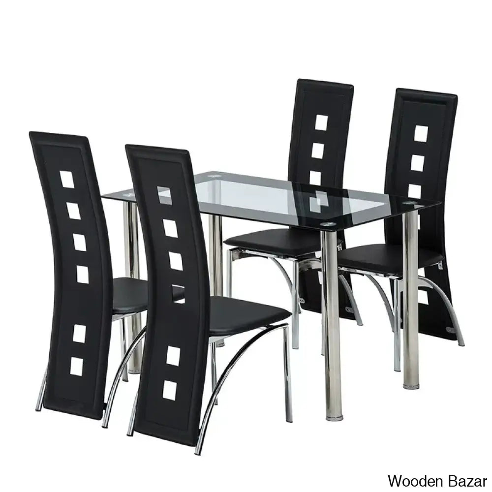 Blade 4 Seater Glass Top Dining Set - Wooden Bazar