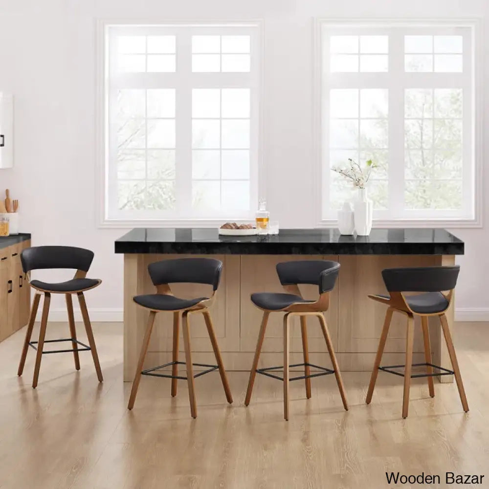 Blaysen Swivel Pu 26.96’’ Bar & Counter Stools (Set Of 4) Black Upholstered/Brown Frame