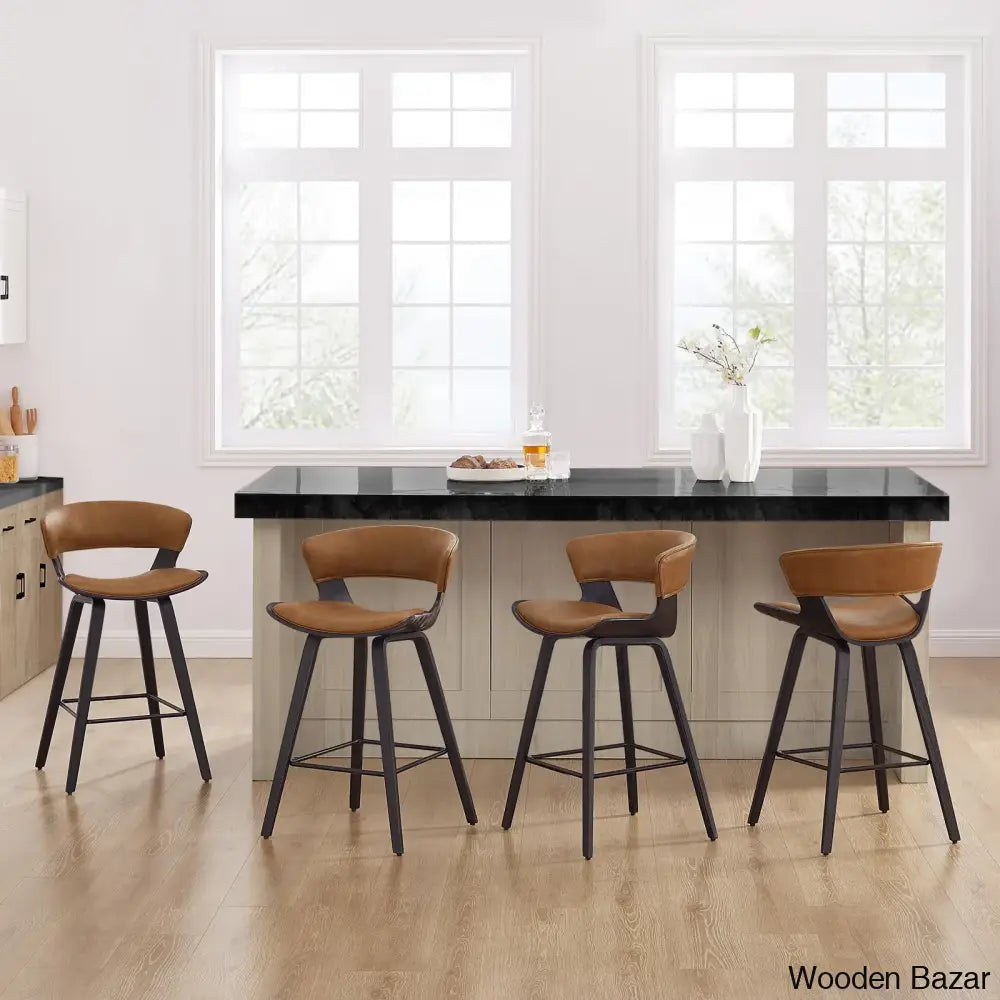 Blaysen Swivel Pu 26.96’’ Bar & Counter Stools (Set Of 4) Brown Upholstered/Black Frame