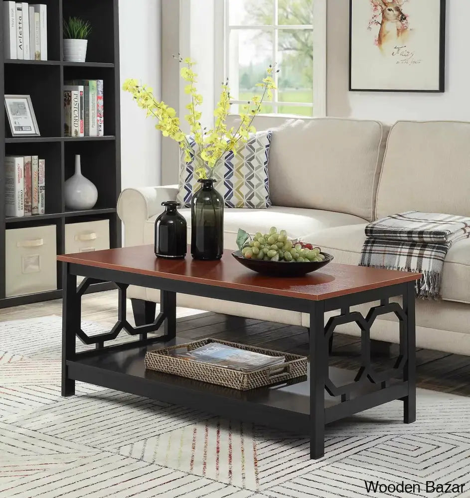 Bodeswellc Coffee And Center Table With Storage Cherry/Black