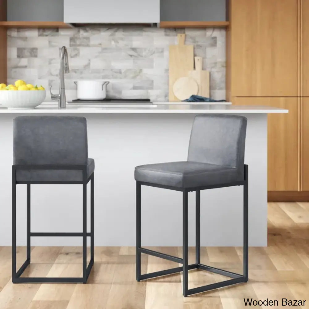 Boisev Swivel Upholstered 24’’ Counter And Bar Stool With Metal Frame (Set Of 2) Black / Gray 1