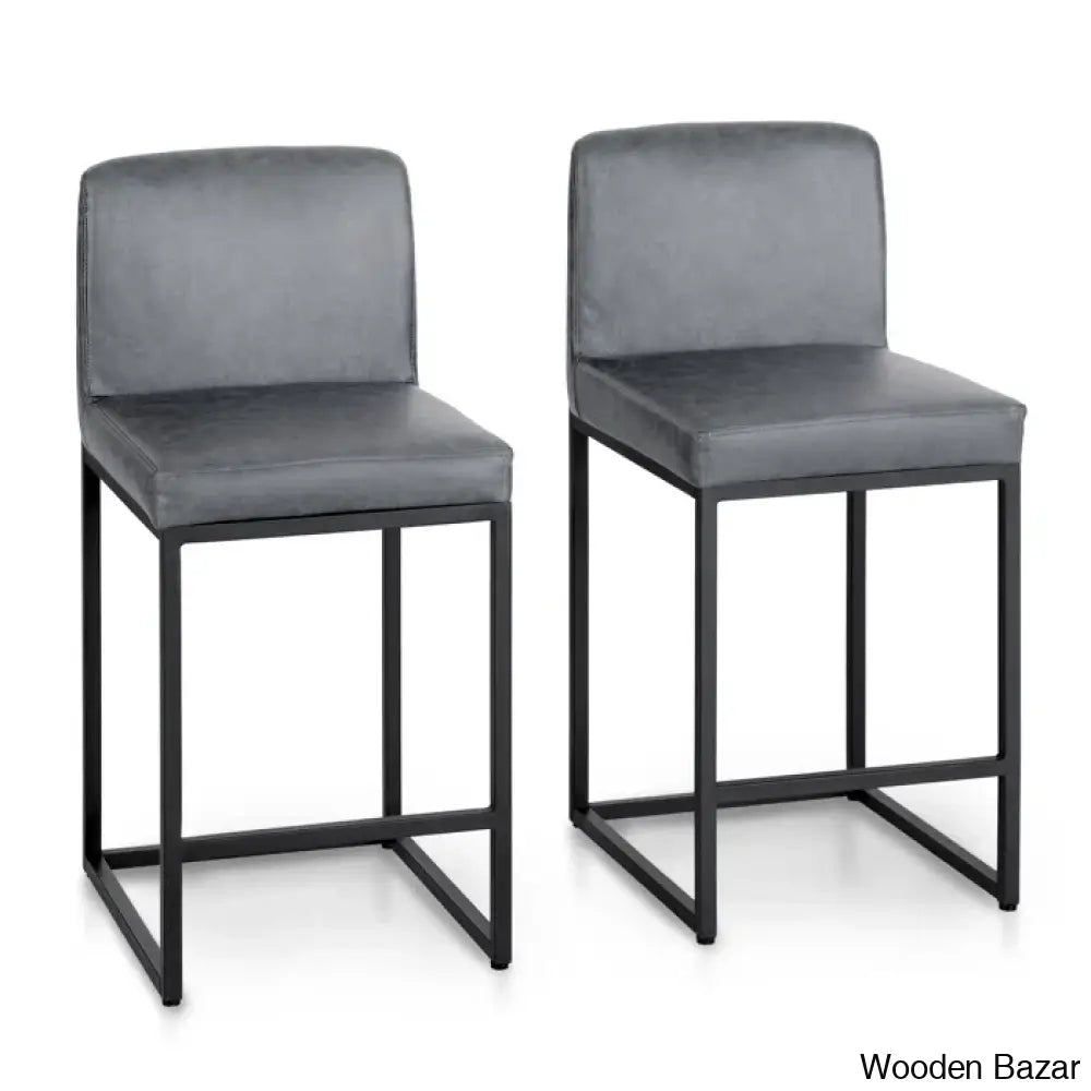 Boisev Swivel Upholstered 24’’ Counter And Bar Stool With Metal Frame (Set Of 2) Black / Gray 2