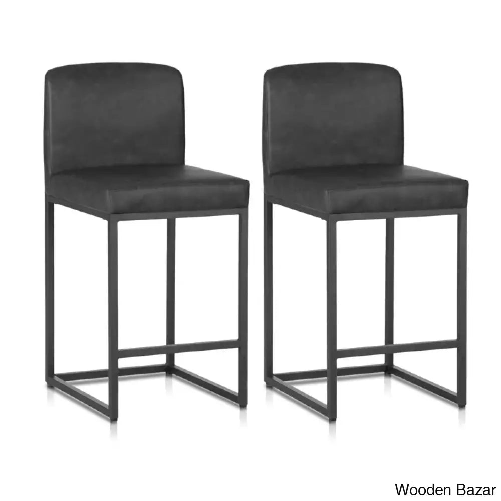 Boisev Swivel Upholstered 24’’ Counter And Bar Stool With Metal Frame (Set Of 2) Black / 2 Piece