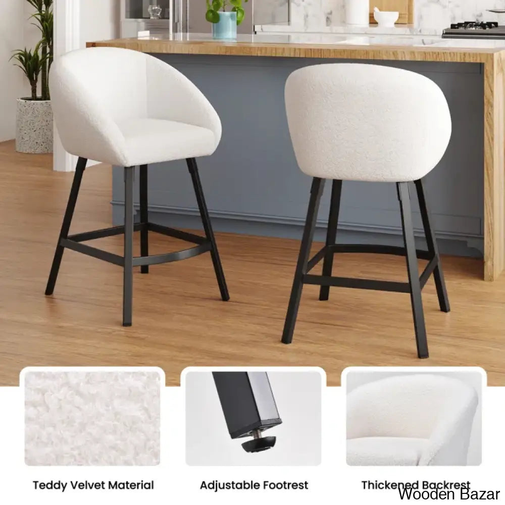 Bouclen Swivel Upholstered 27.1’’ Modern Counter And Bar Stool (Set Of 2)