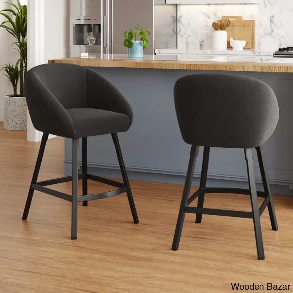 Bouclen Swivel Upholstered 27.1’’ Modern Counter And Bar Stool (Set Of 2) Black