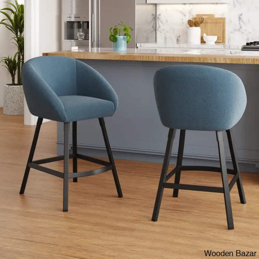 Bouclen Swivel Upholstered 27.1’’ Modern Counter And Bar Stool (Set Of 2) Blue