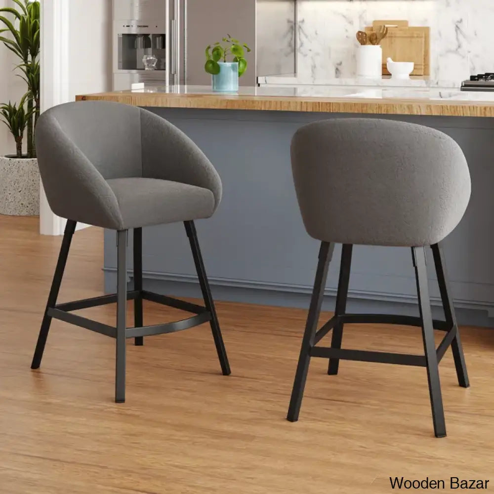 Bouclen Swivel Upholstered 27.1’’ Modern Counter And Bar Stool (Set Of 2) Gray