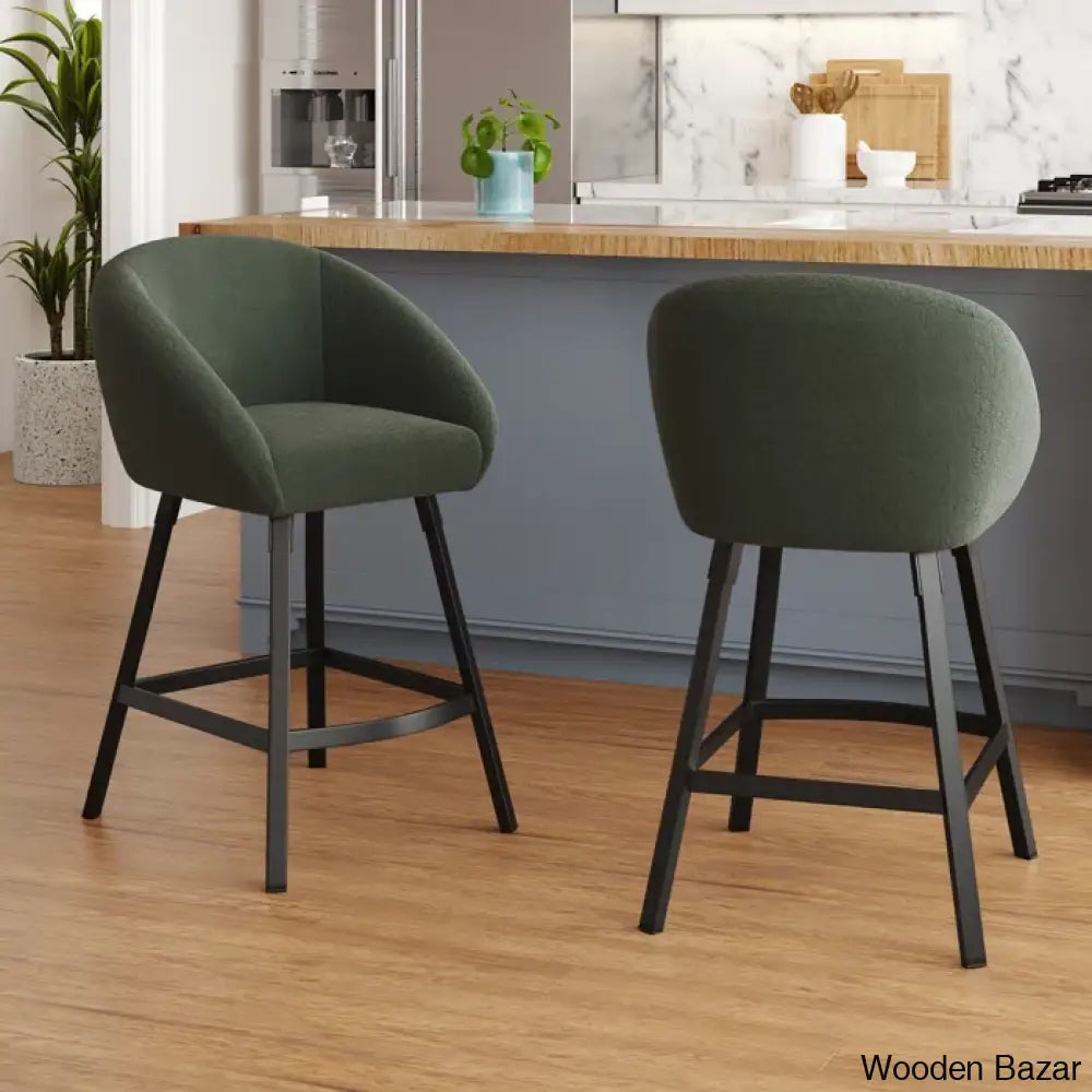 Bouclen Swivel Upholstered 27.1’’ Modern Counter And Bar Stool (Set Of 2) Green