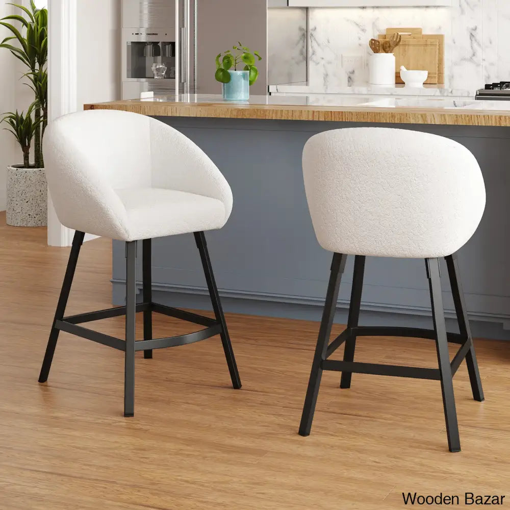 Bouclen Swivel Upholstered 27.1’’ Modern Counter And Bar Stool (Set Of 2) White