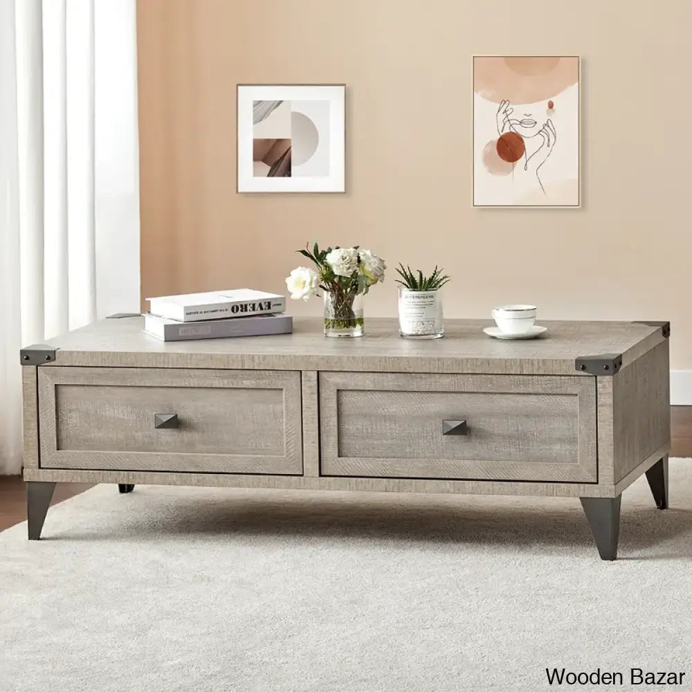 Bowrahy Coffee And Center Table With 2 Large Drawers Light Gray