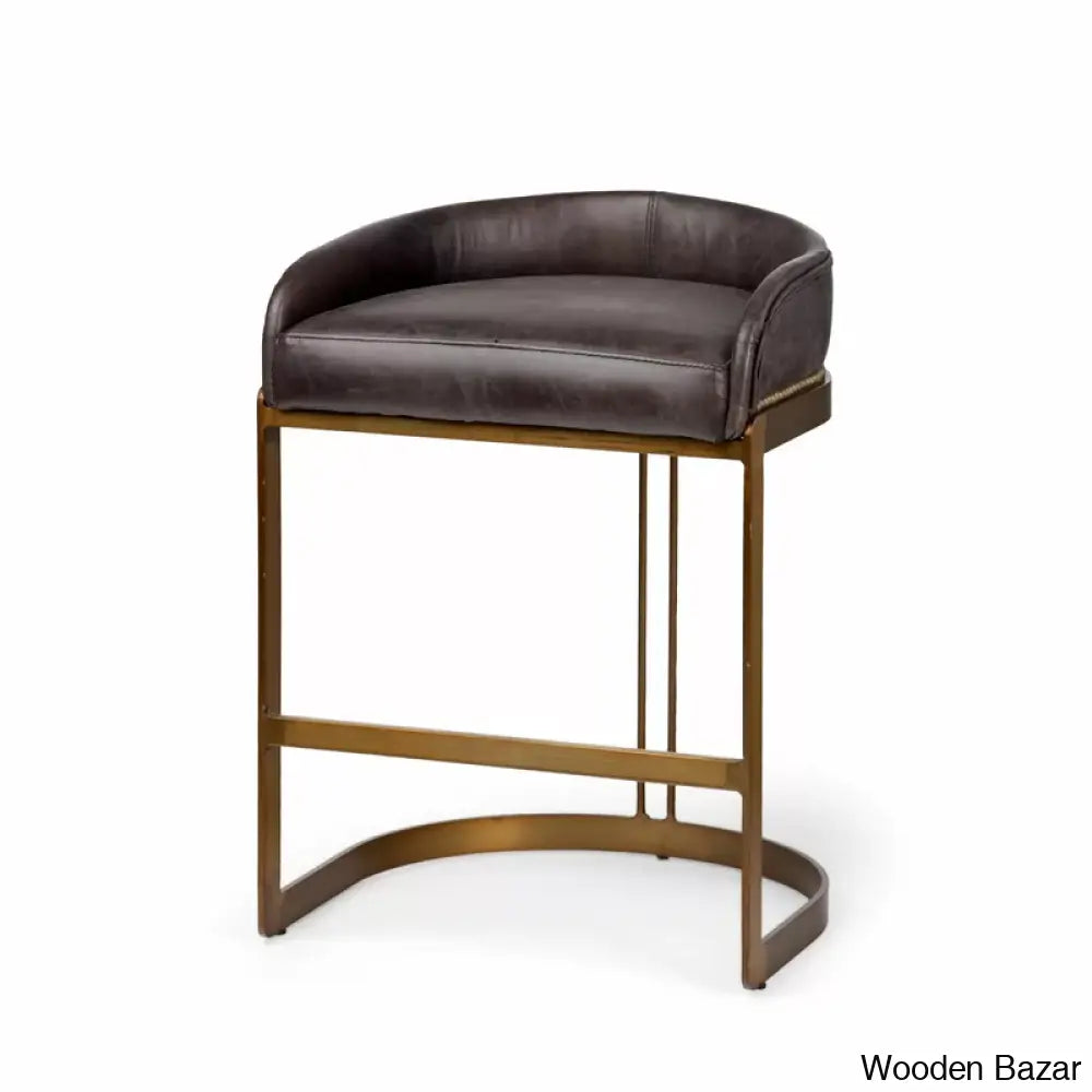 Bradleys Swivel Leather And Antiqued Brass Metal Low Back Counter Bar Stool