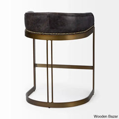 Bradleys Swivel Leather And Antiqued Brass Metal Low Back Counter Bar Stool