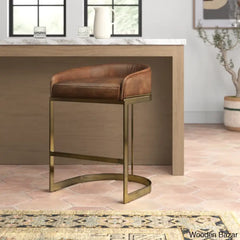 Bradleys Swivel Leather And Antiqued Brass Metal Low Back Counter Bar Stool