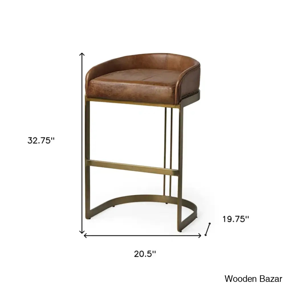 Bradleys Swivel Leather And Antiqued Brass Metal Low Back Counter Bar Stool