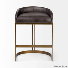 Bradleys Swivel Leather And Antiqued Brass Metal Low Back Counter Bar Stool Black / (24.75’’