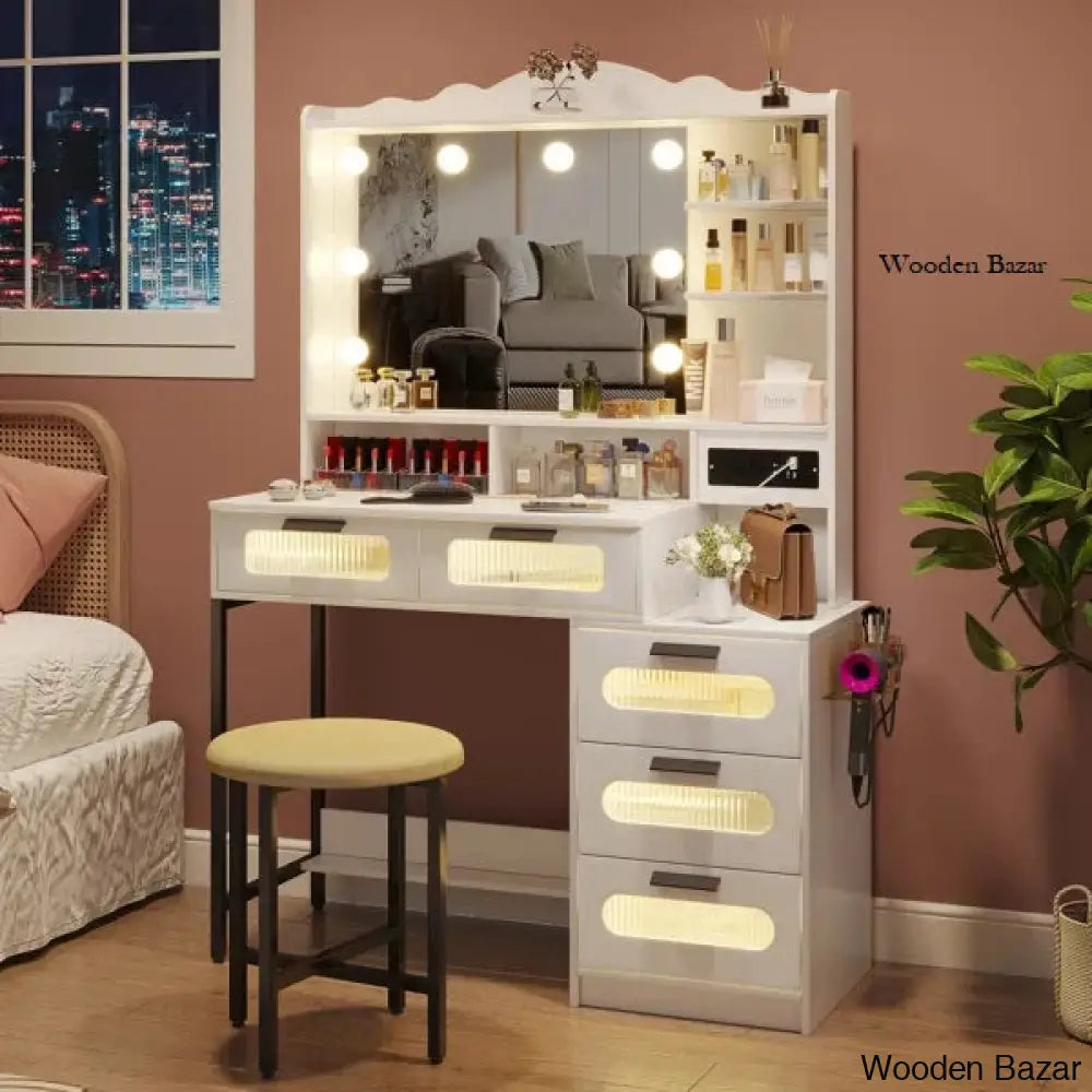 Braison Vanity Dressing Table With Mirror & Stool White