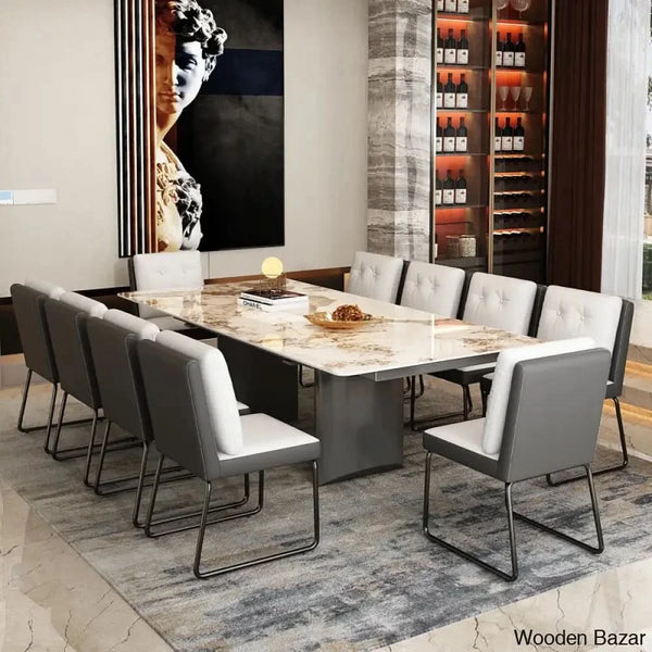 Bramwell 10 Seater Extendable Marble Top Dining Set with Double Pedestal  Base