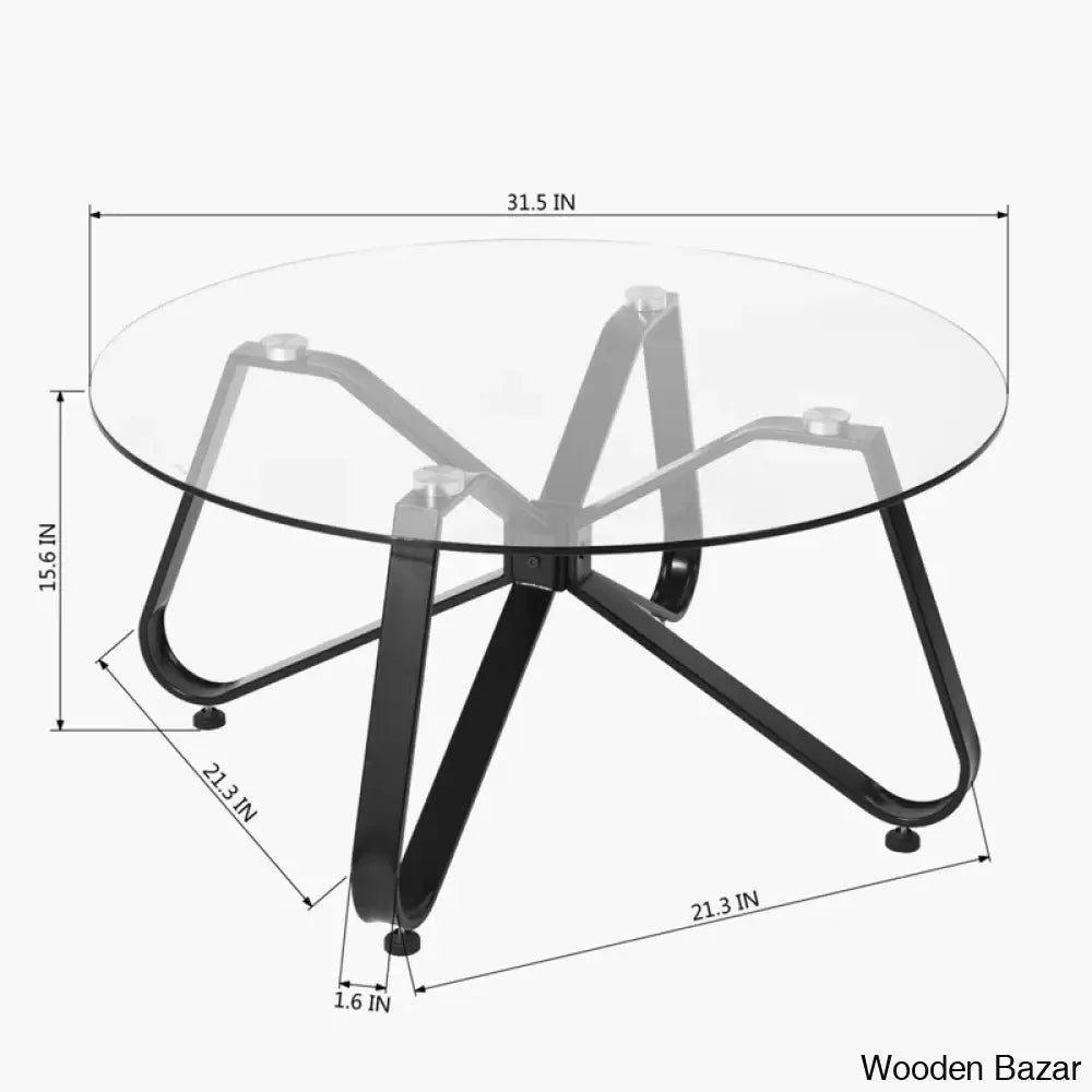 Bred 31.5’’ Round Glass Coffee And Center Table With Metal Frame Supported For Living Room