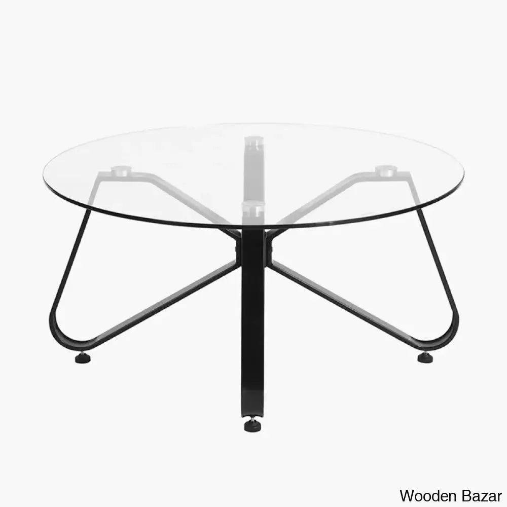 Bred 31.5’’ Round Glass Coffee And Center Table With Metal Frame Supported For Living Room