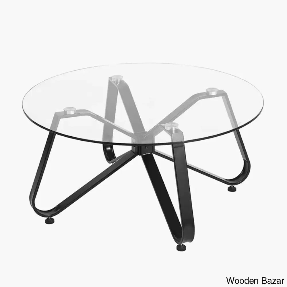 Bred 31.5’’ Round Glass Coffee And Center Table With Metal Frame Supported For Living Room