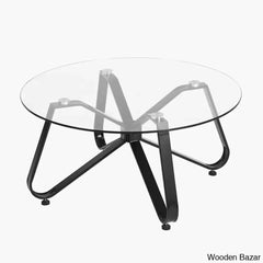 Bred 31.5’’ Round Glass Coffee And Center Table With Metal Frame Supported For Living Room