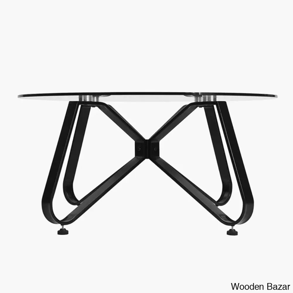 Bred 31.5’’ Round Glass Coffee And Center Table With Metal Frame Supported For Living Room