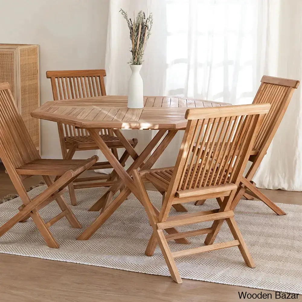 Breeze Folding Royal Wooden Four-Seater Dining Table Set