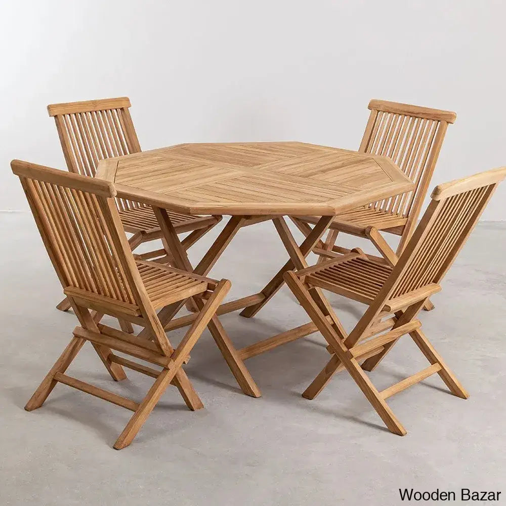 Breeze Folding Royal Wooden Four-Seater Dining Table Set