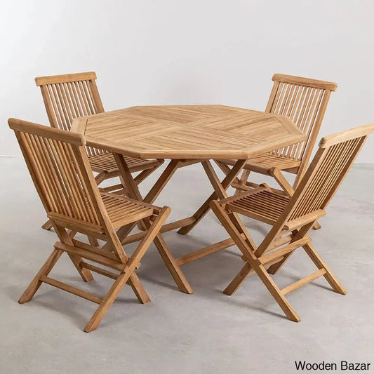 Breeze Folding Royal Wooden Four-Seater Dining Table Set