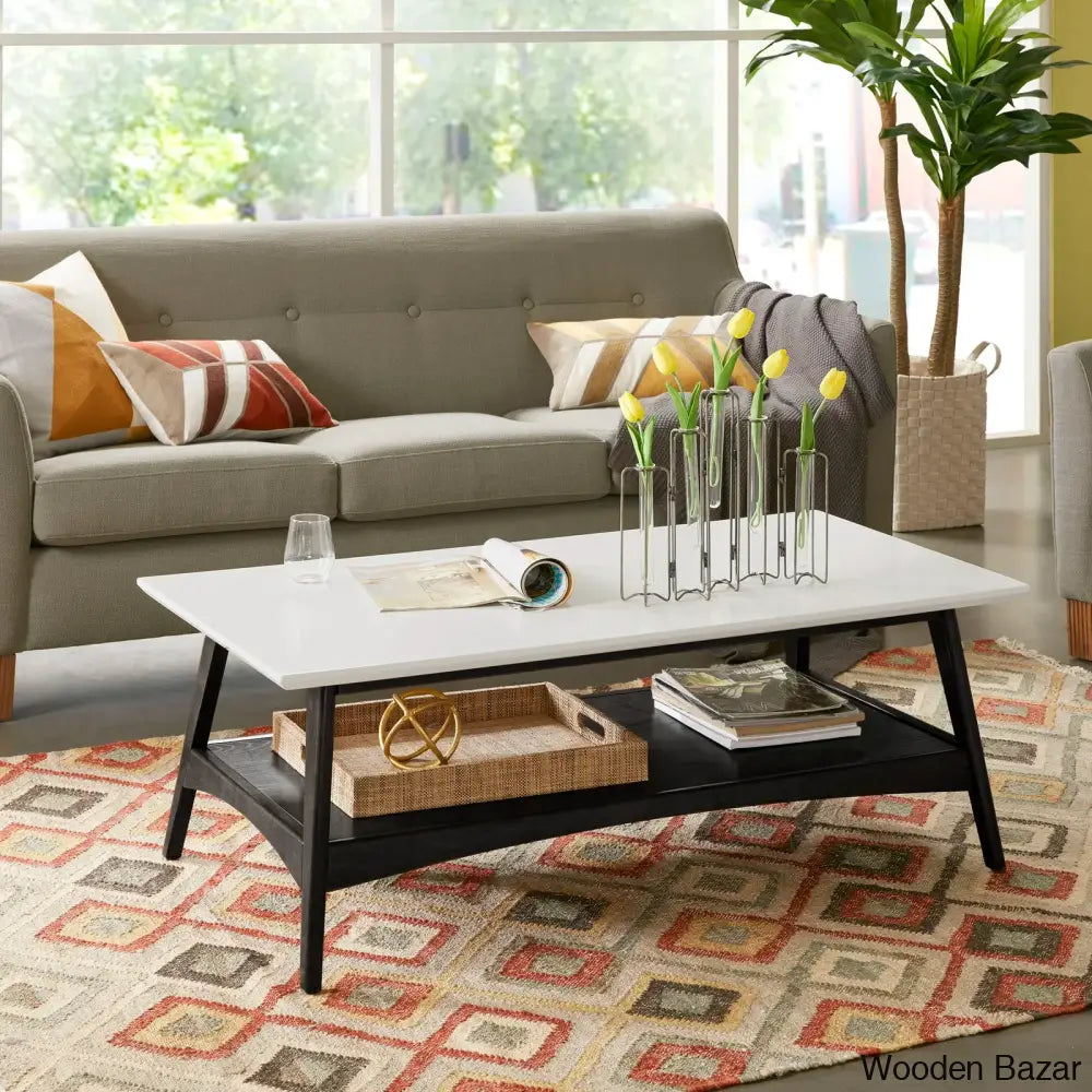 Brenton 4 Legs Coffee Table With Storage And Center Table Black