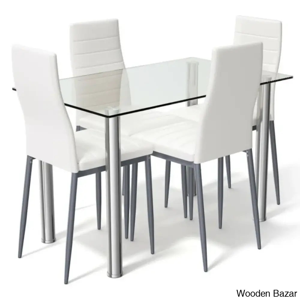 Breri New 4 Seater Glass Top Dining Set - Wooen Bazar