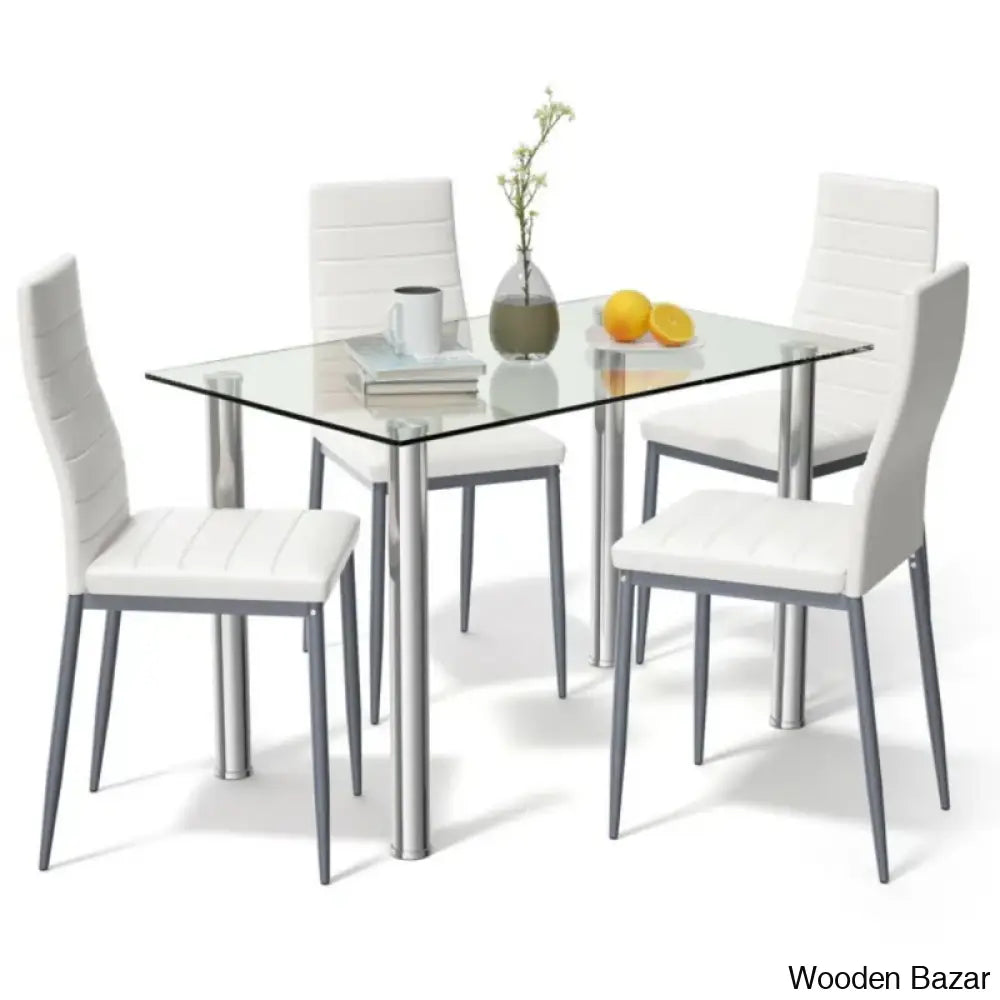 Breri New 4 Seater Glass Top Dining Set - Wooen Bazar