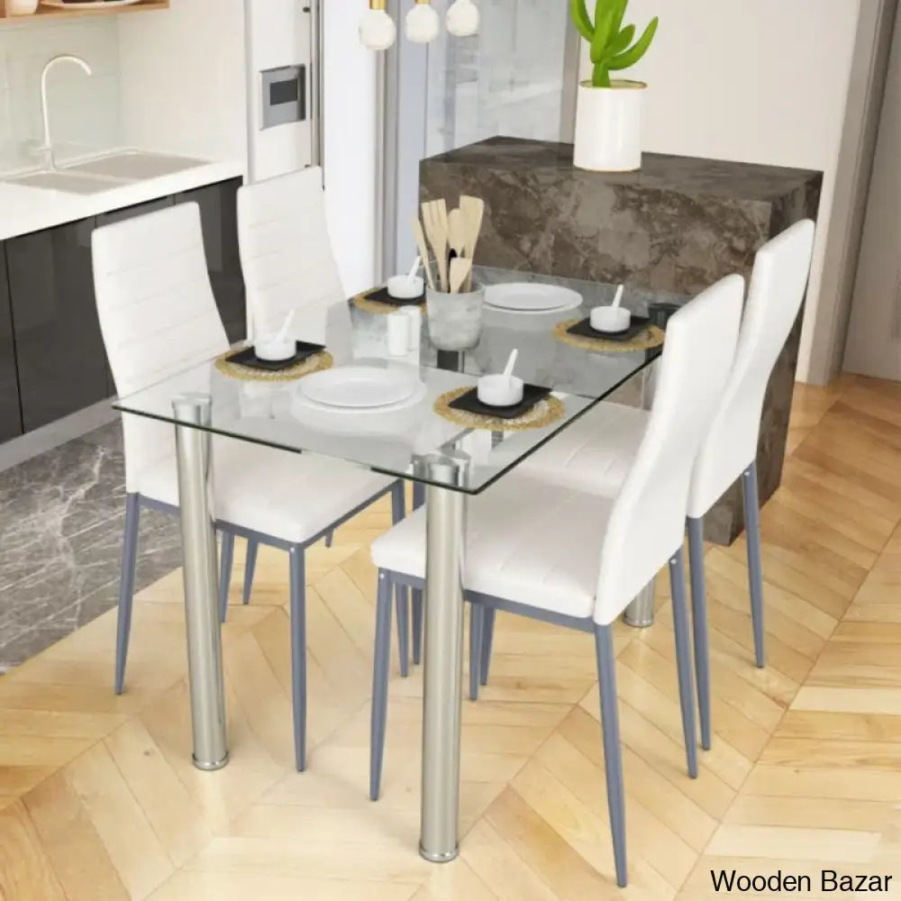 Breri New 4 Seater Glass Top Dining Set - Wooen Bazar