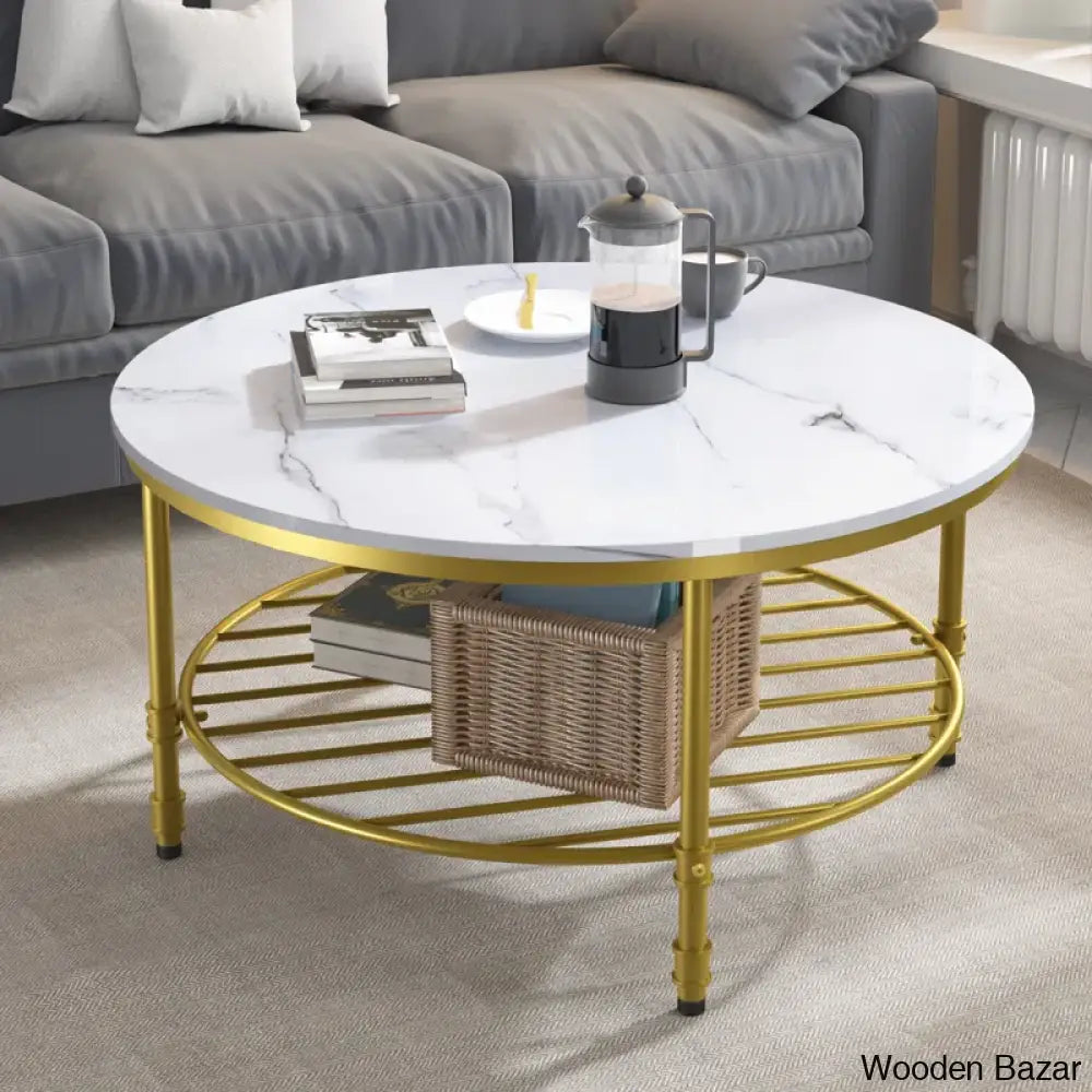 Breyont Nesting 4 Legs Coffee And Center Table White Top/Gold Base