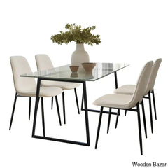 Bridle Latest 4 Seater Glass Top Trestle Dining Set - Wooden Bazar