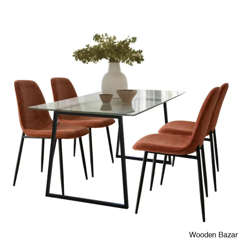 Bridle Latest 4 Seater Glass Top Trestle Dining Set - Wooden Bazar