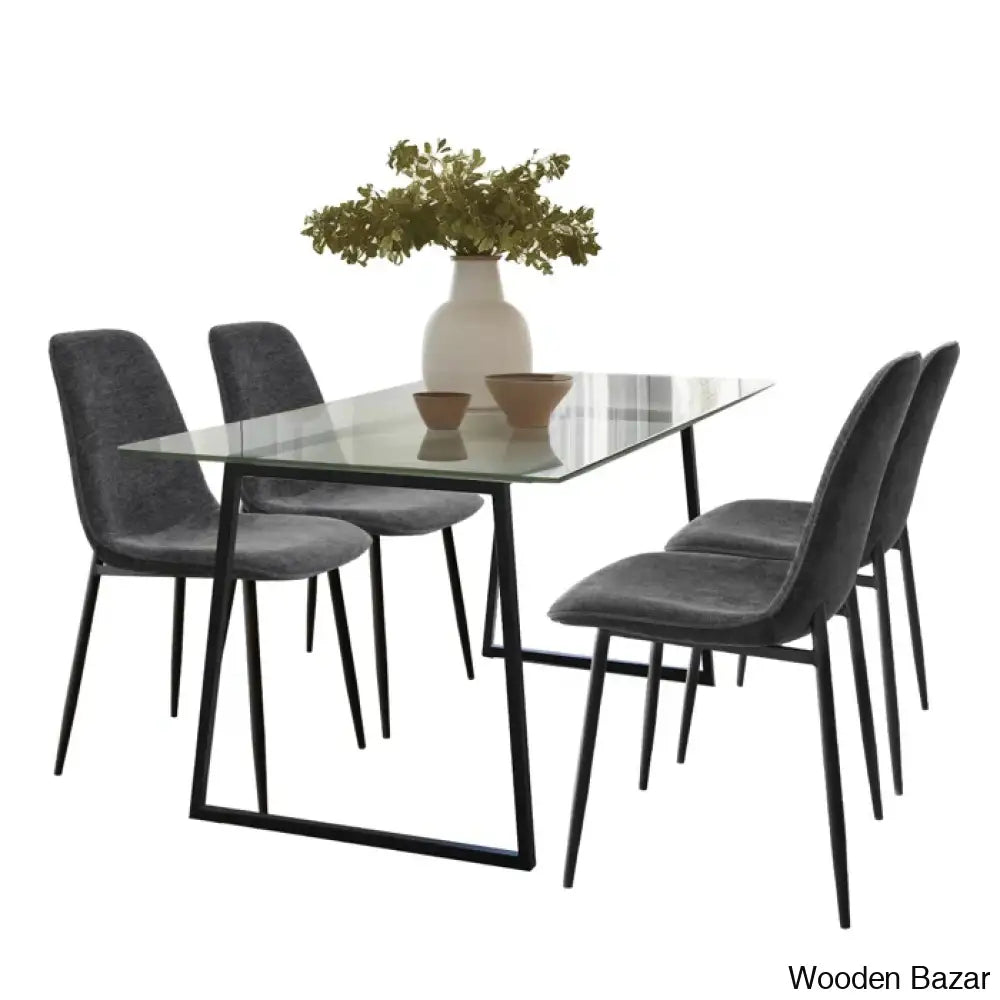 Bridle Latest 4 Seater Glass Top Trestle Dining Set - Wooden Bazar